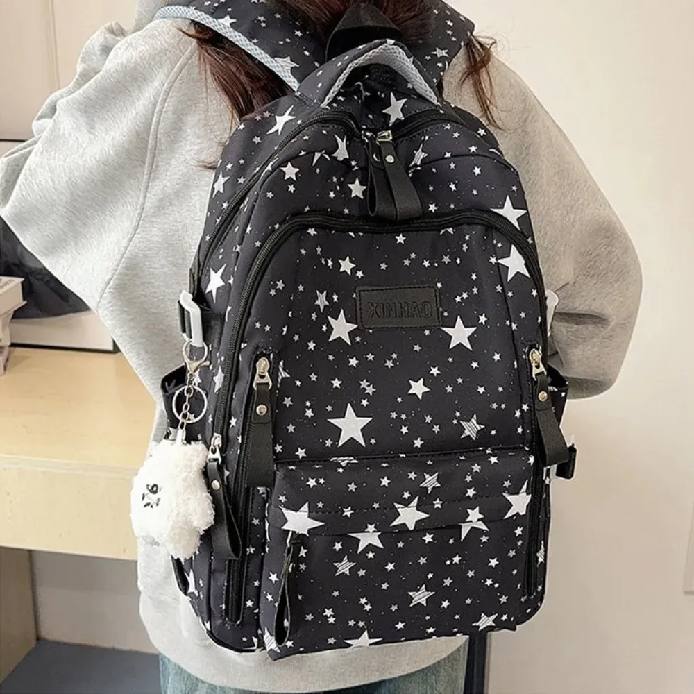 Sac à dos imprimé étoile, léger, grande capacité, en nylon, style coréen, style universitaire, sac d'école pour étudiants