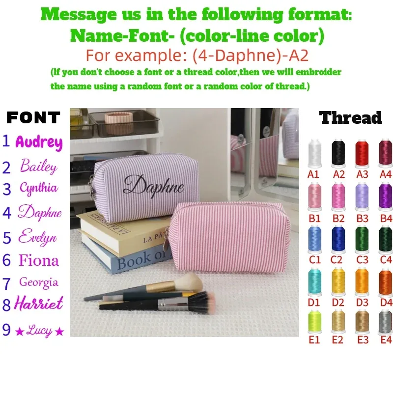 【produits personnalisés】 organisateur de bagages brodé sur mesure, trousse de maquillage brodée personnalisée - trousse de rangement cosmétique avec bande nominative brodée personnalisée, trousse de maquillage avec bande nominative brodée personnalisable, trousse de toilette grande capacité en tissu seersucker, trousse de rangement portable pour produits de soin de la peau pour les voyages, organisateur de pinceaux de maquillage couleur macaron, trousse à crayons multifonctionnelle pour étudiants, broderie personnalisée du nom diy pour les amies, plusieurs couleurs disponibles
