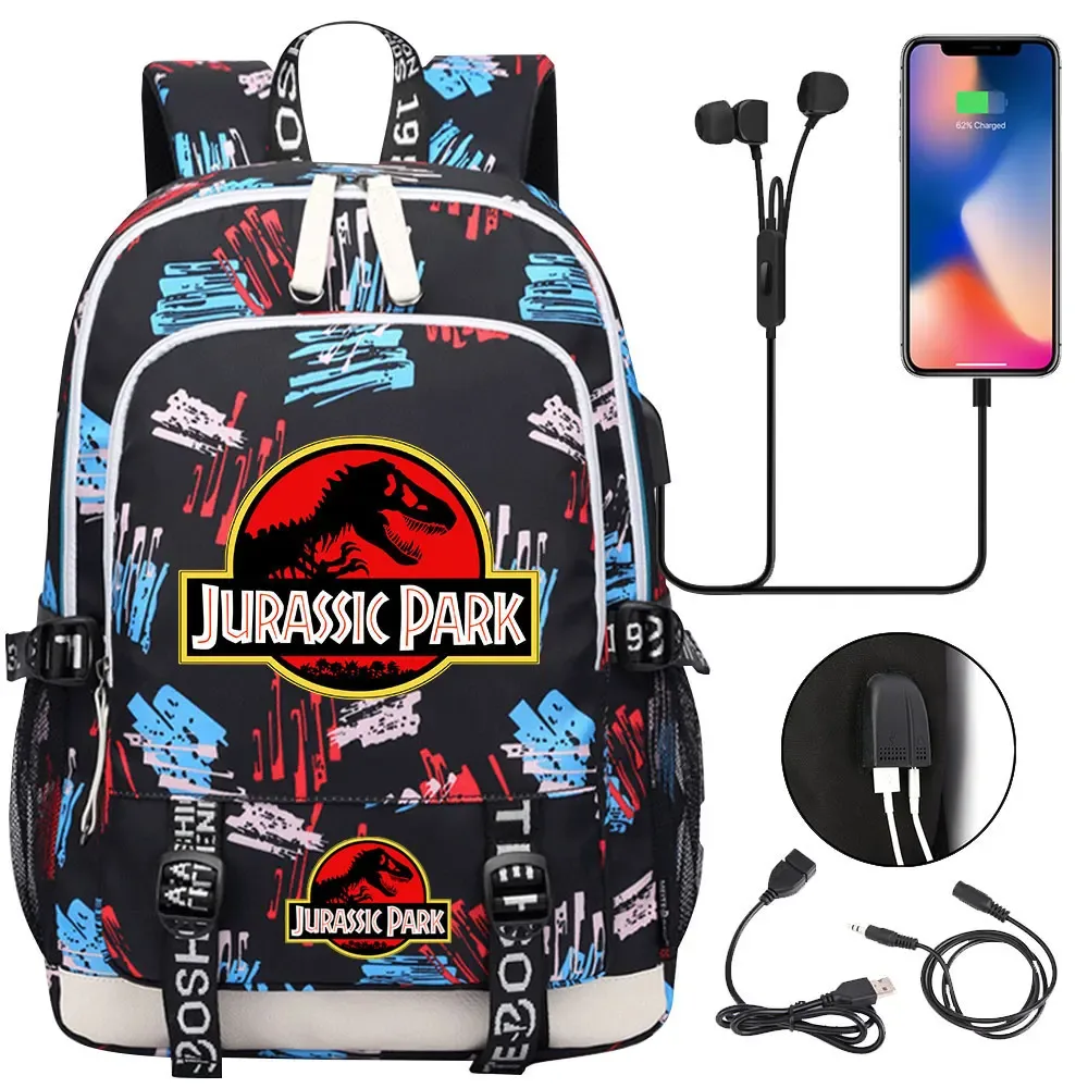 jurassic park world dinosaure adolescent usb charge sac à dos pour ordinateur portable femmes hommes filles garçons enfants école livre sac voyage sac à dos