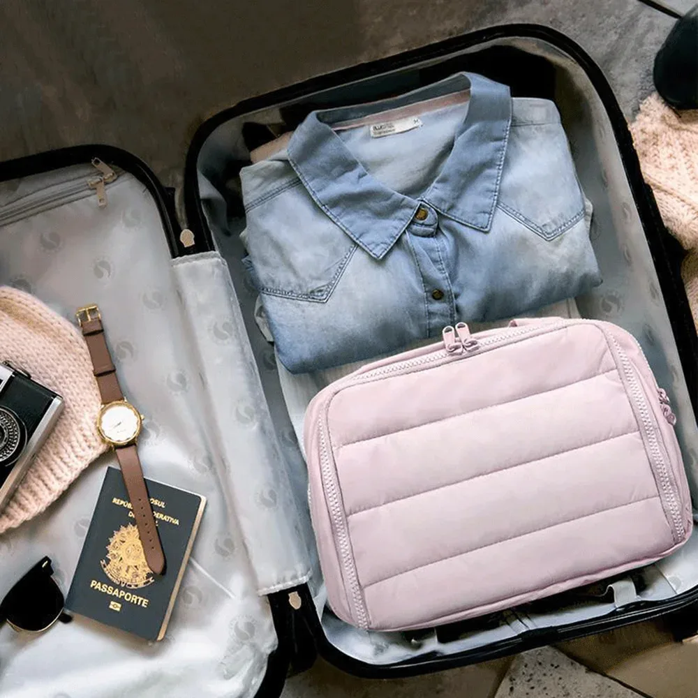 grande trousse de toilette de voyage pour femme, sac de rangement étanche pour maquillage et articles de toilette, avec compartiments pour salle de bain et douche