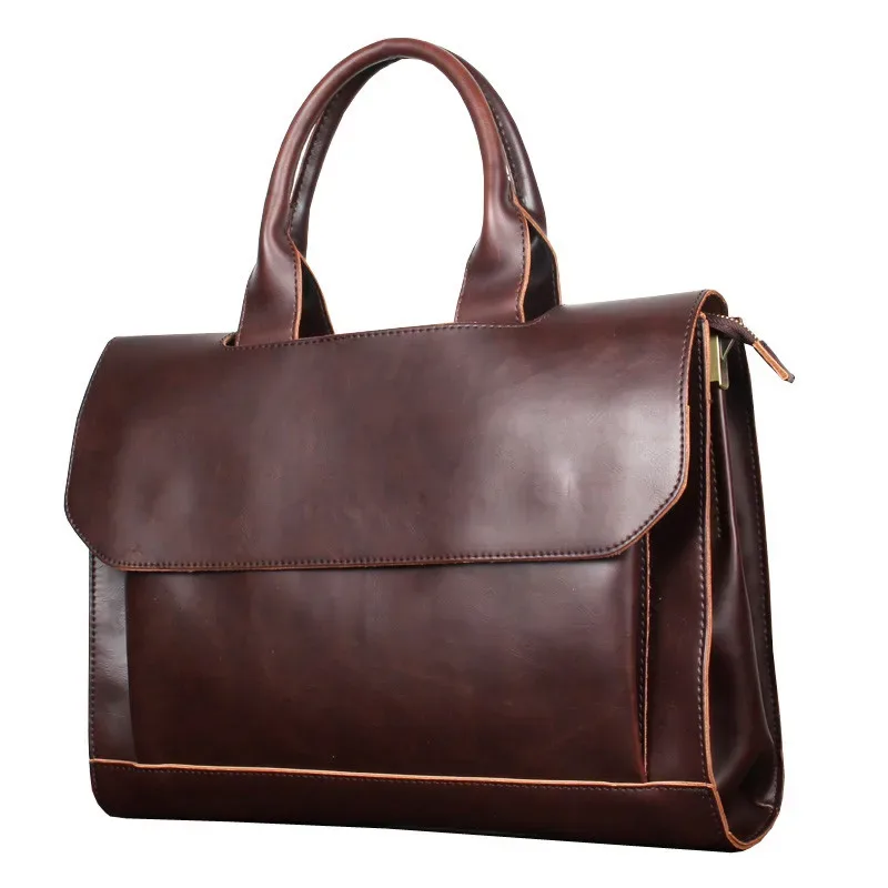 porte-documents d'affaires décontracté pour hommes et femmes, sac à main en cuir pu pour ordinateur portable de 13.3 pouces, sacoche à bandoulière avec cheval fou