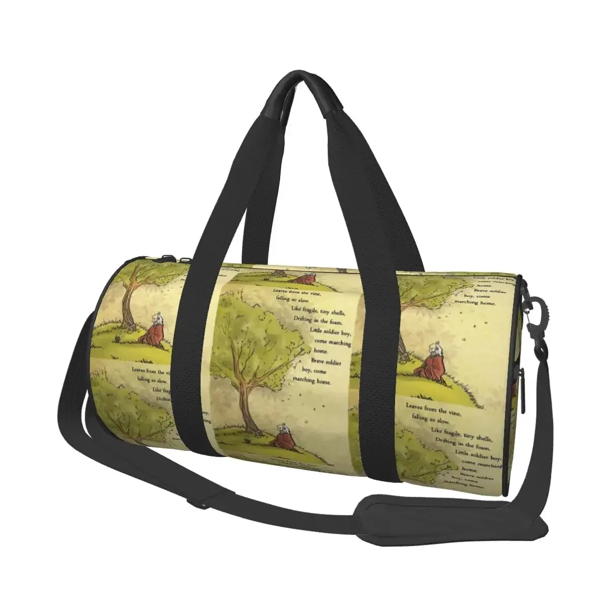 sac voyage polyester motif bœufs stylisés poignée amovible bande épaule usage week end sport cylindrique durabilité