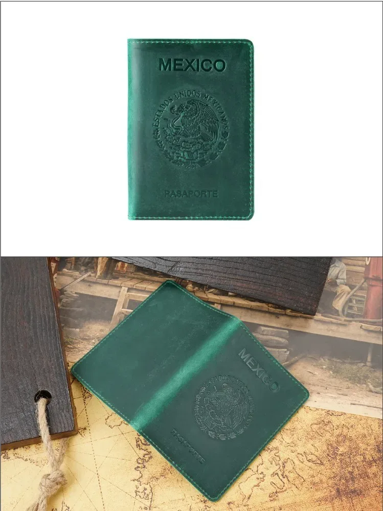 aiguoniu haut de gamme mexique couverture de passeport en cuir véritable pour porte-carte de crédit mexicain vintage hommes femmes étui de passeport voyage wa