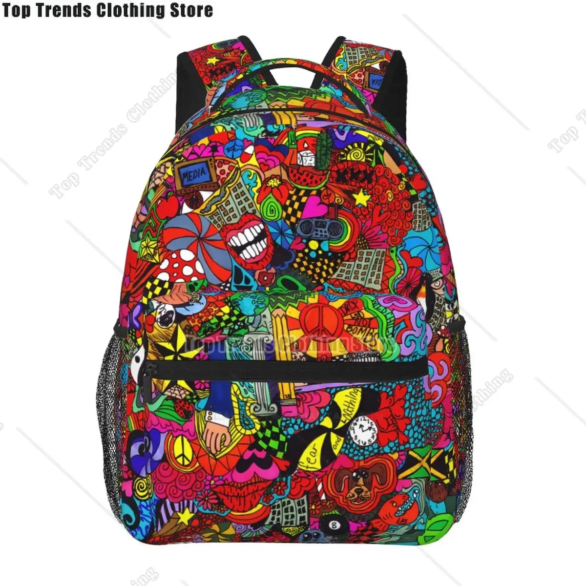 sac dos polyester imprimé graffiti omg savage symboles coeurs unisexe voyage école ordinateur portable