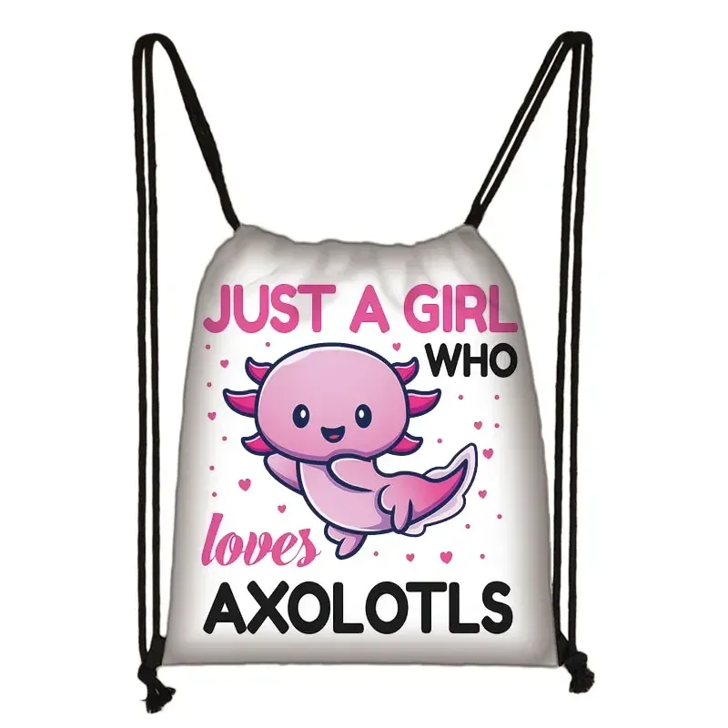 kawaii dessin animé axolotl poisson jouant des jeux vidéo sac à dos tours de mer axolotl/fouron harajuku sacs à cordon sac de voyage en toile