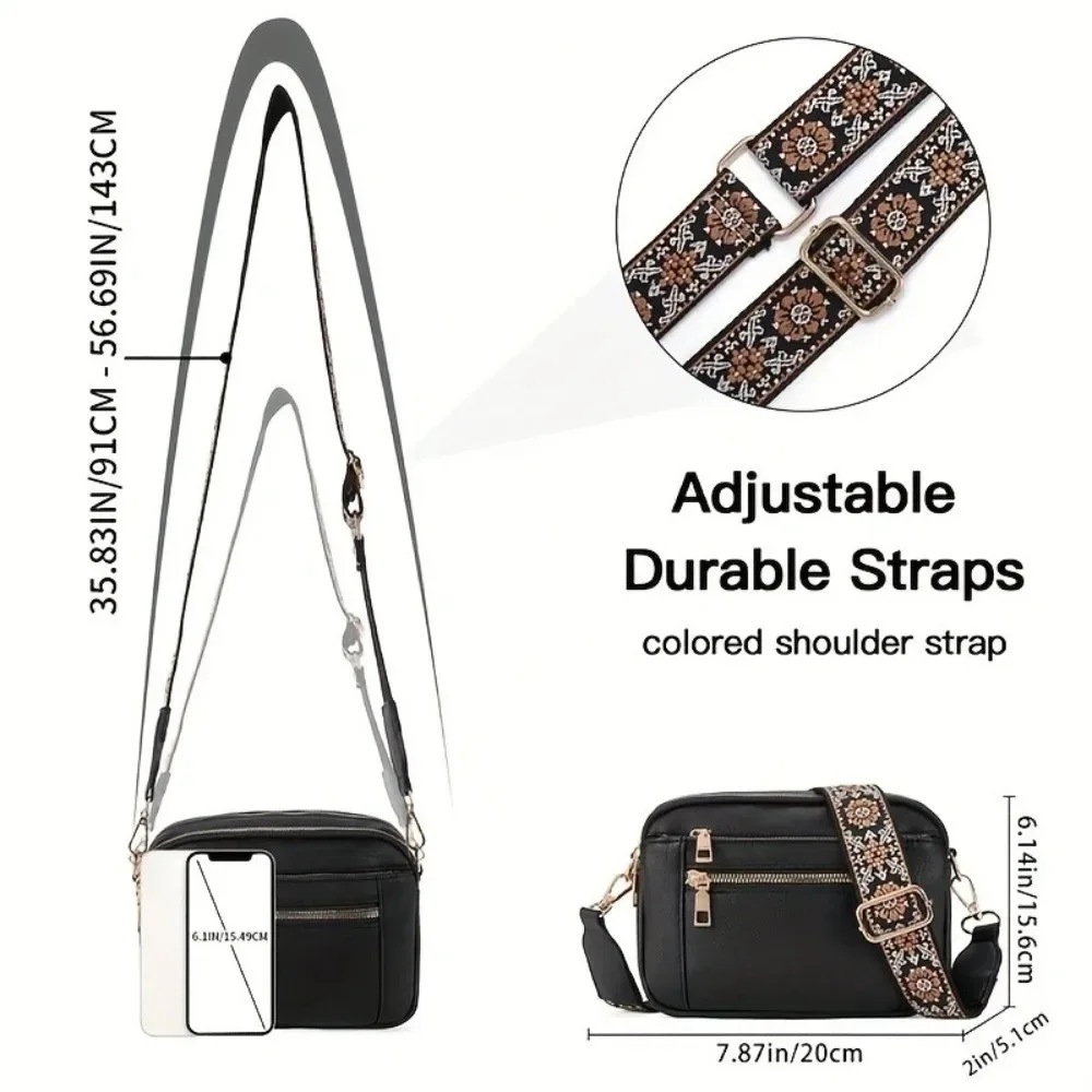 sac à bandoulière multifonctionnel rétro, fermeture éclair, sangle réglable, petit sac carré