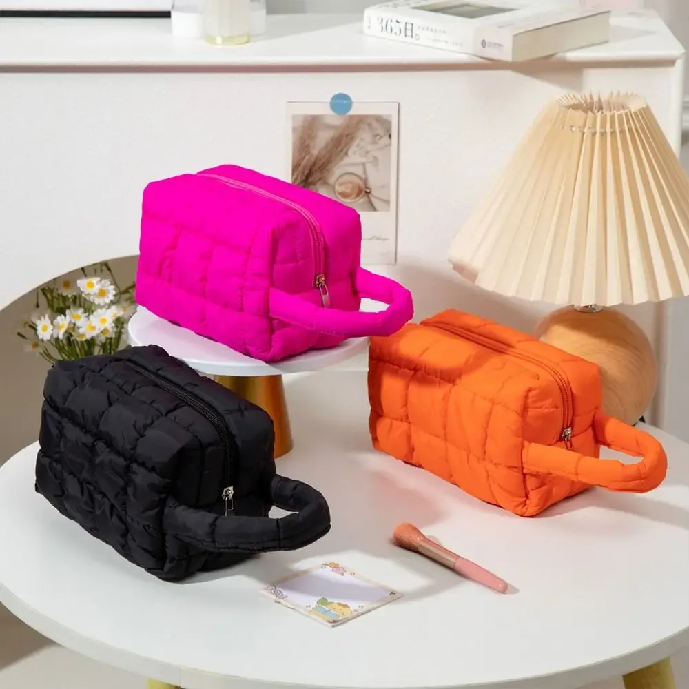 sac de maquillage à main tendance, couleur unie, sac à cosmétiques de grande capacité, sac de rangement multifonctionnel pour voyage à domicile