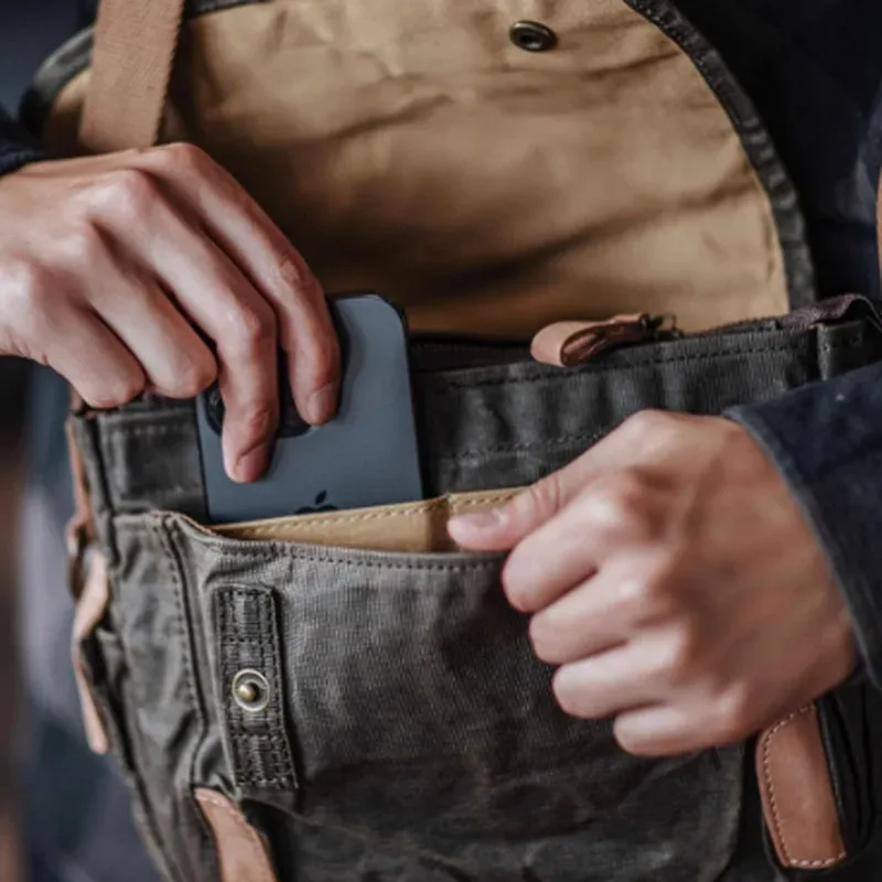 aetoo – sac messager rétro en toile imperméable à l'huile, sac à bandoulière simple pour vêtements de travail en détresse amei kaki, sac à bandoulière de banlieue