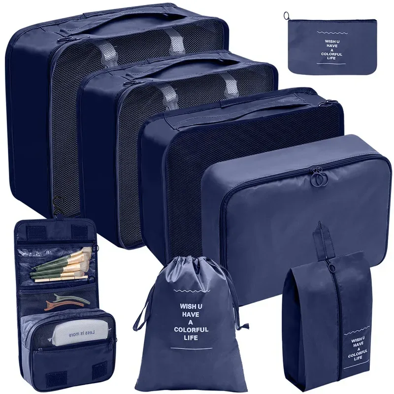 7/8/9 pièces nouvel ensemble organisateur de voyage sacs de rangement grande capacité valise stockage bagages vêtements tri organisateur ensemble pochette à chaussures