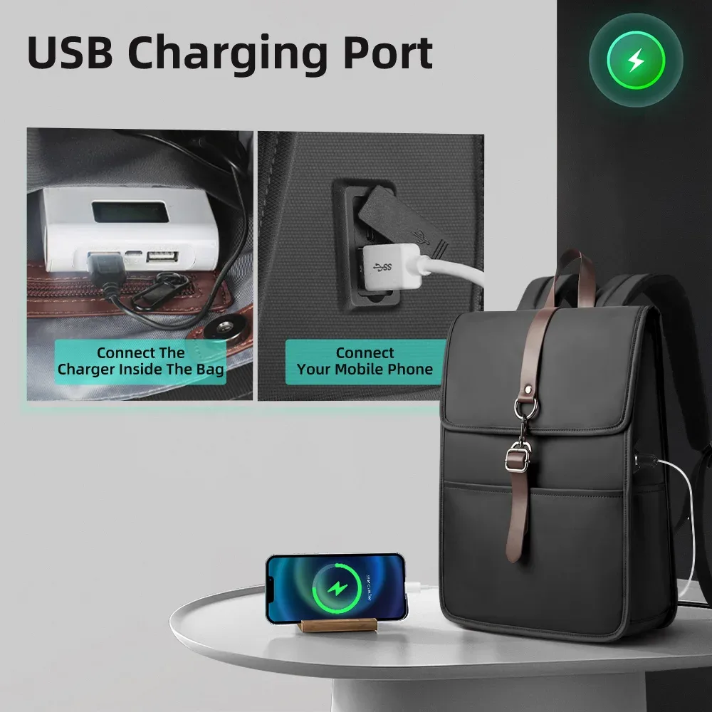 hk classique affaires sac à dos pour hommes décontracté 15.6 pouces pochette d'ordinateur avec usb étanche collège sacs d'école travail bureau sacs à dos