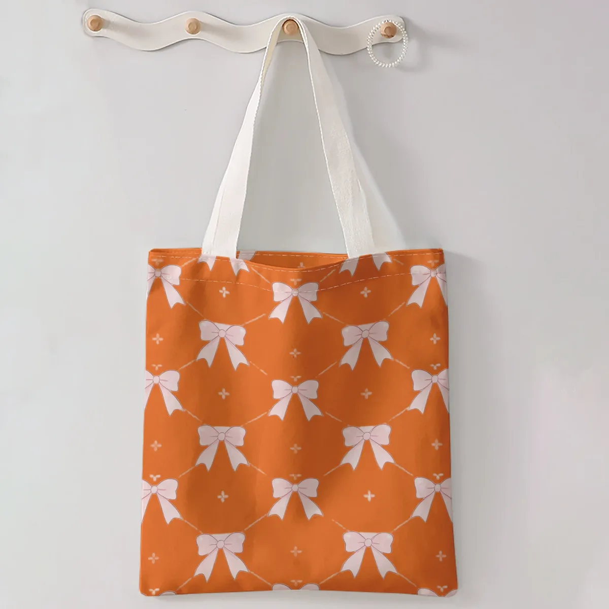 sac à main décontracté imprimé motif nœud, sac à dos réutilisable et tendance, sac à main multifonctionnel, sac de shopping en toile