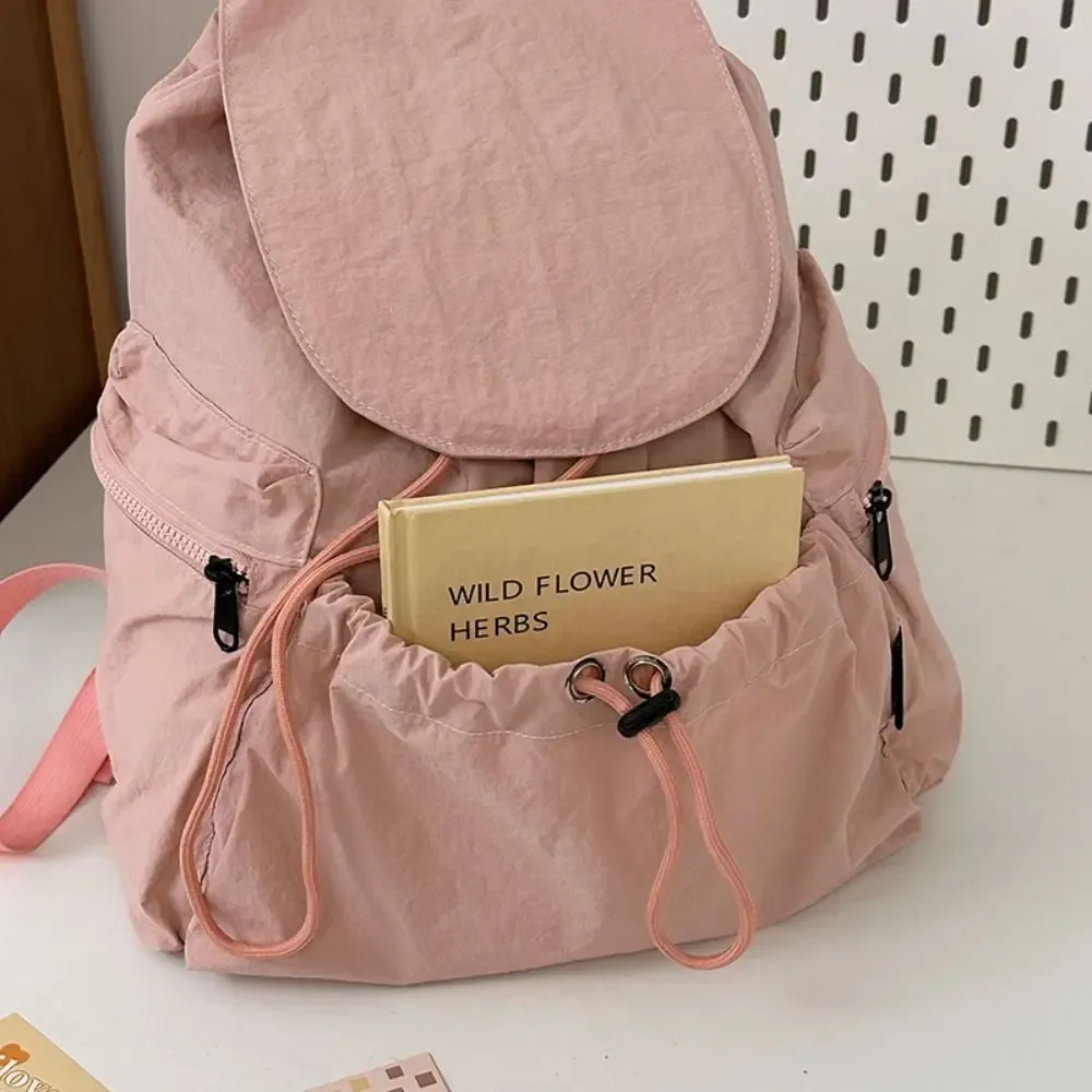sac à dos de voyage léger et décontracté, style coréen, en nylon, avec cordon de serrage, grande capacité, imperméable, cartable pour étudiants et adolescents