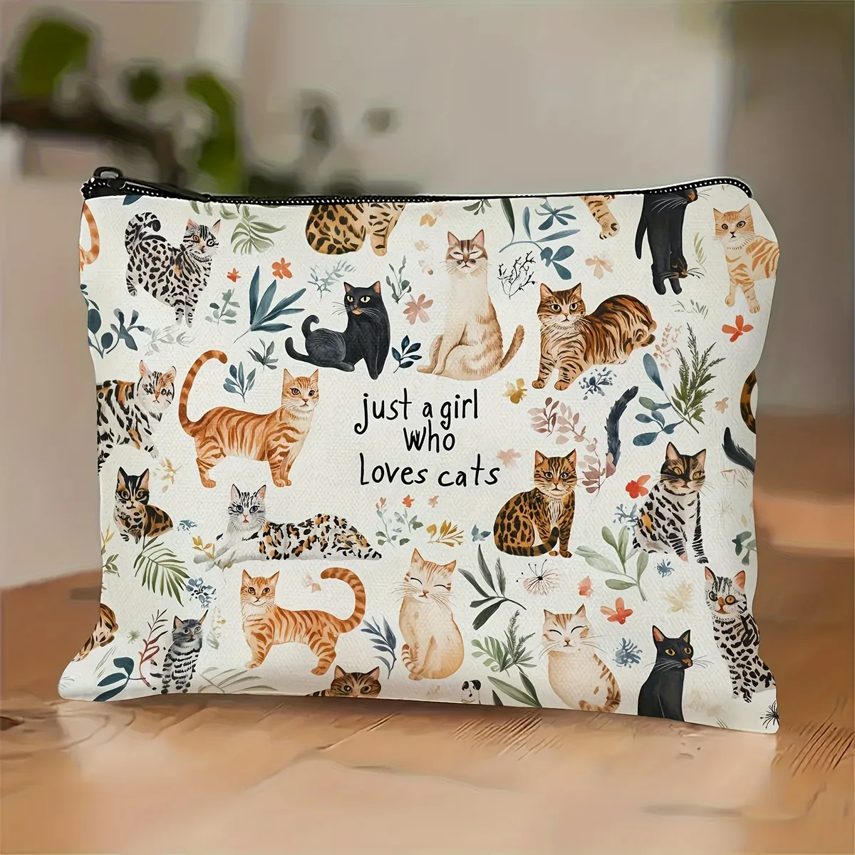 sac à cosmétiques chic vintage imprimé chat, pochette de maquillage légère pour femmes et hommes, porte-monnaie, sac de rangement, trousse à crayons à fermeture éclair
