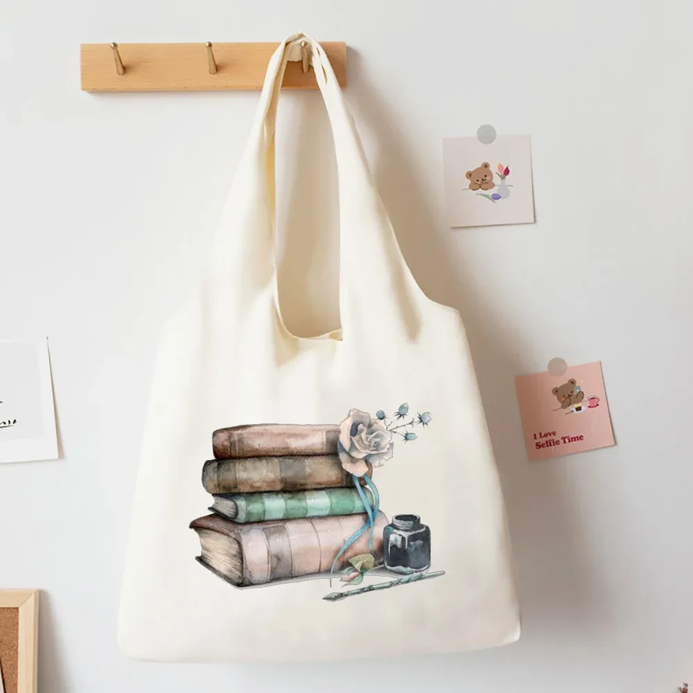 livres floraux imprimé sac à bandoulière livre de littérature fleur fourre-tout sacs illustration filles livre sac voyage harajuku toile sac à main