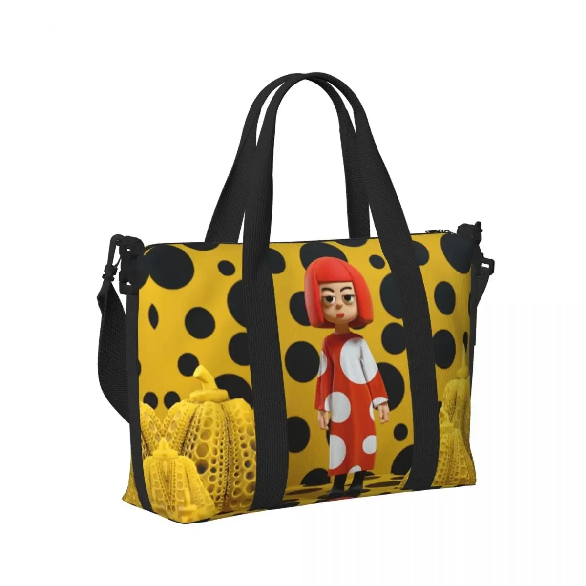 sac fourre-tout personnalisé yayoi kusama à pois pour femmes, sac de voyage à bandoulière de plage de gymnastique citrouille de grande capacité