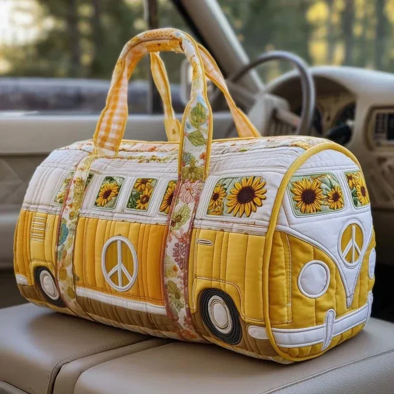 sac voyage polyester fleurs paix jaune blanc vert voyage week end sport camping randonnée polyvalent
