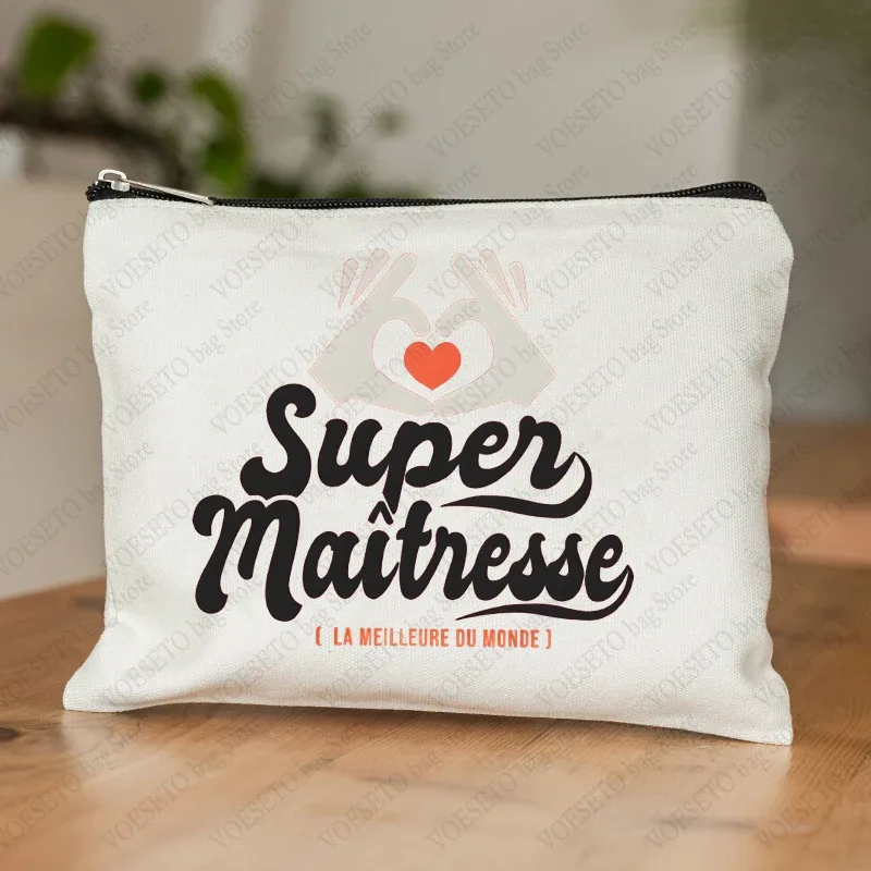 trousse de maquillage pour femmes avec appréciation des enseignants français, trousse à cosmétiques au design artistique, trousse à crayons pour femmes