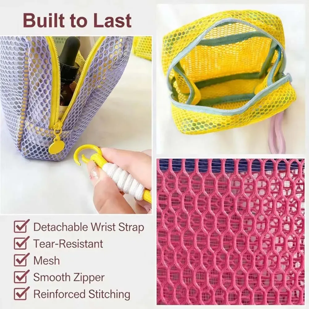 pochette en maille aux couleurs dopamine, portable pour voyage, pour câble de charge, articles de toilette, mini pochette de rangement en maille, sac cosmétique en maille, porte-clés, porte-cartes