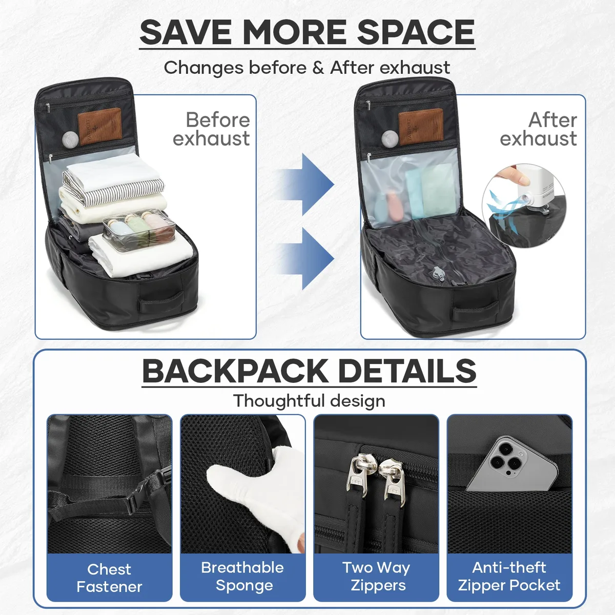 sac à dos de voyage sous vide, sac de cabine ryanair 40x30x20, sac à dos pour ordinateur portable, bagage à main pour hommes et femmes, sacs de voyage sous vide