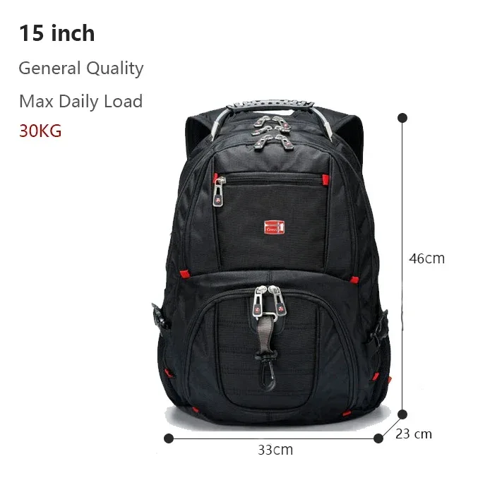 sac à dos multifonctionnel suisse pour ordinateur portable 17 pouces, sac de voyage, sac à livres d'université avec port de chargement usb, résistant à l'eau