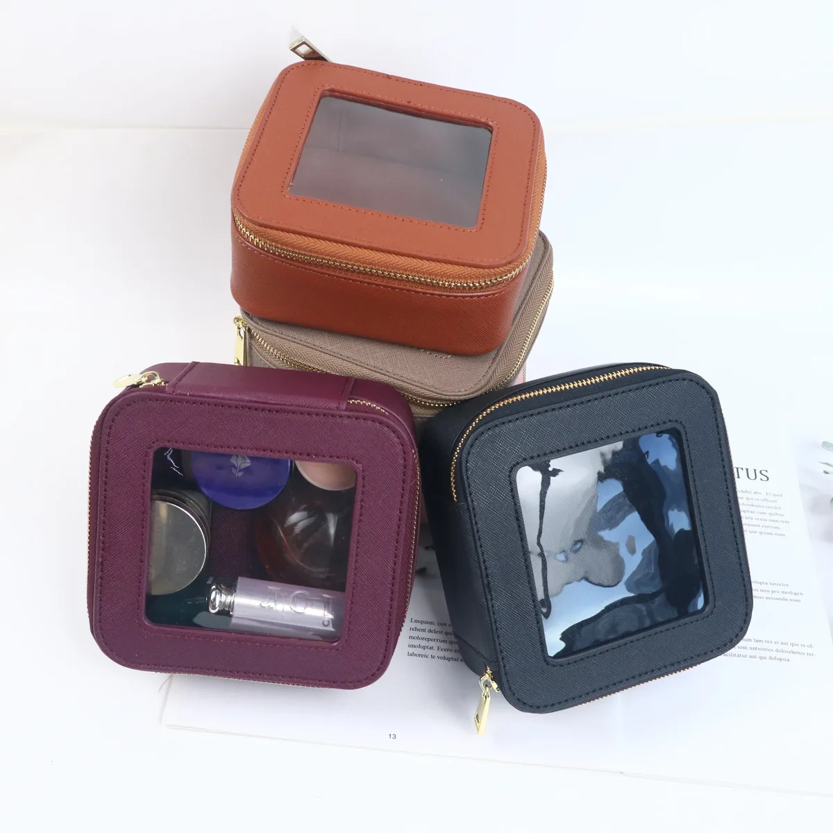 sac de rangement multifonctionnel en cuir saffiano personnalisé pour cosmétiques, portable, imperméable, pour rouge à lèvres et crème visage, grande capacité, idéal pour les voyages
