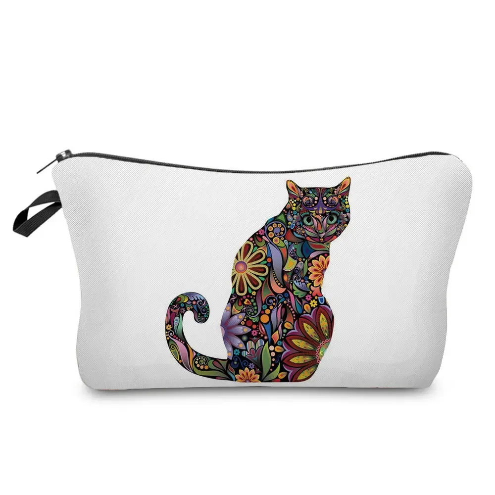 dessin animé fleur chien chat mignon imprimé femmes sac cosmétique en plein air portable voyage trousse de toilette personnalisable trousse de toilette trousse de maquillage