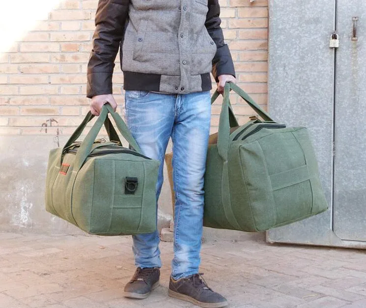 sac voyage toile vert accents noirs rouges polyvalent grande taille poignée sangle transport étanche