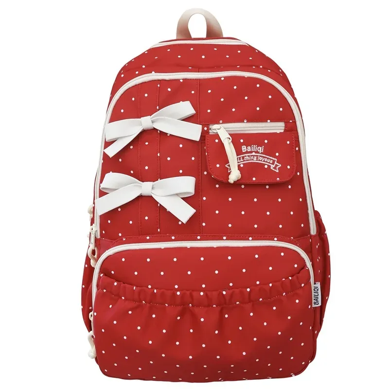 nouveau sac à dos pour filles à pois avec nœud, grande capacité, en nylon, pour étudiantes, multi-compartiments, antivol, pour ordinateur portable et voyage
