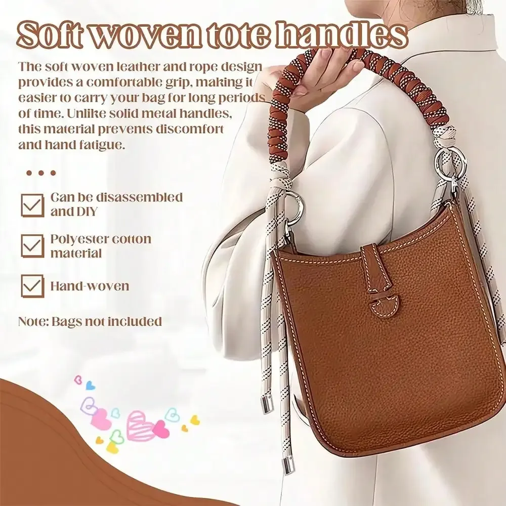 poignée sac corde tressée nylon bleu marron noir rose anneaux métalliques tissage fin confortable voyage remplacement