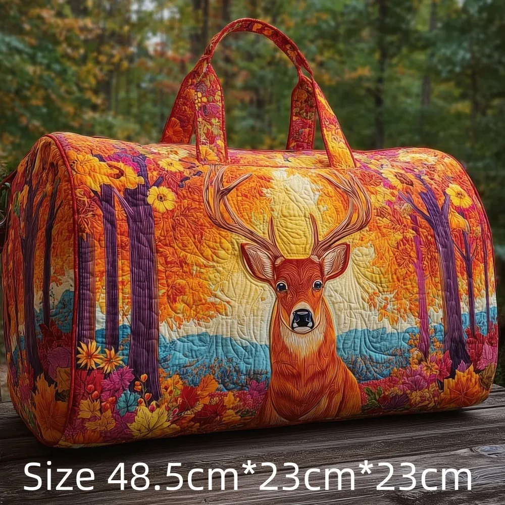 sac de voyage matelassé 3d imprimé cerf de la forêt, sac polochon fourre-tout avec poignées supérieures, bagage vintage style cabine pour femmes et hommes, idéal pour la gym, le sport et les voyages, bagage à main