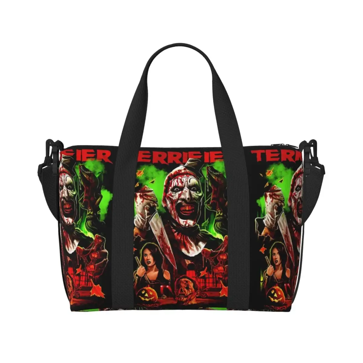 sac fourre-tout personnalisé t-terrifiers 3 halloween pour femmes, sacs de voyage de grande capacité pour plage et gymnastique