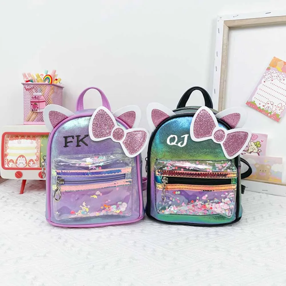 nouveau sac à dos personnalisé avec nœud de dessin animé pour enfants, sac à dos à oreilles mignon, sac de princesse d'extérieur, sac de collation, sac de nom de la maternelle