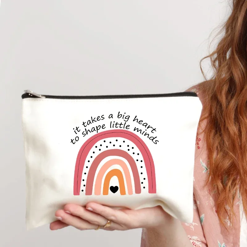 sac cosmétique motif arc-en-ciel it takes a big coussins to shape little minds, trousses de maquillage de toilette, trousse à crayons scolaire, cadeau pour les enseignants