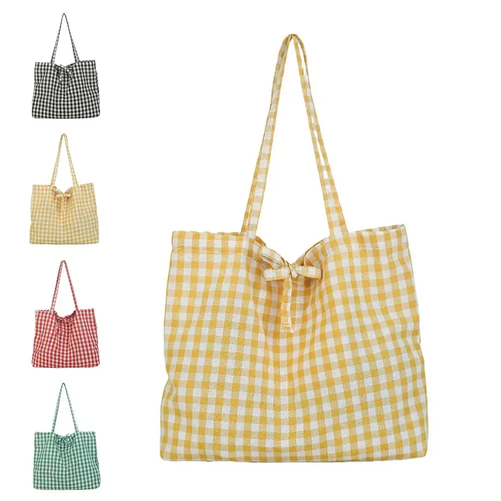 sac fourre-tout à carreaux de grande capacité, sac à bandoulière léger en nylon à carreaux, sac à main classique à carreaux pour femmes, étudiantes et voyages