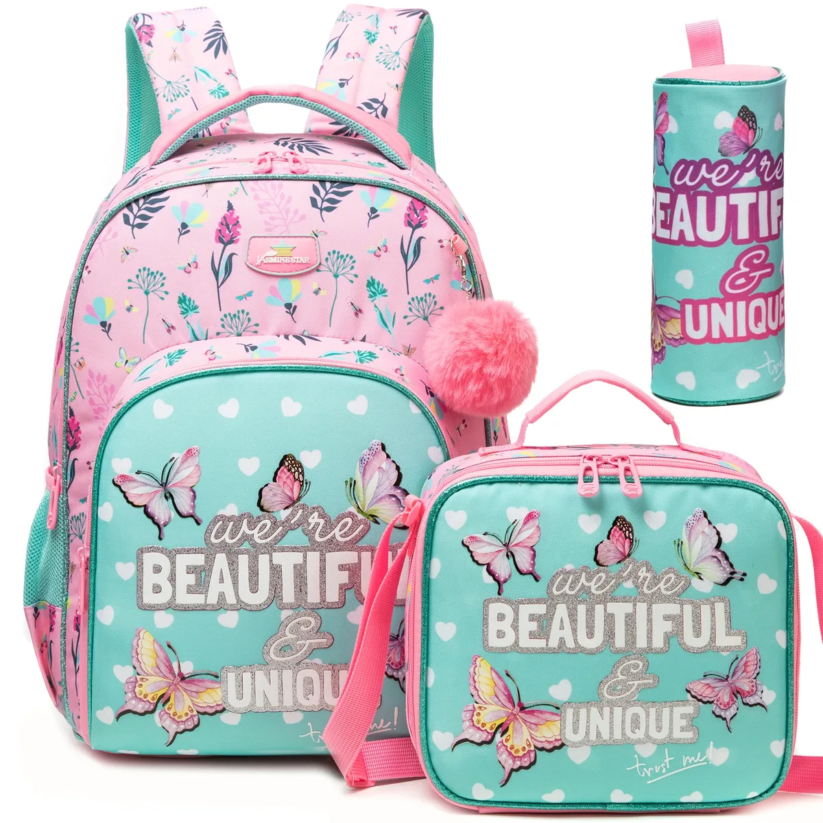 3 pièces sac à dos pour enfants fleur filles bookbag ensemble avec boîte à déjeuner primaire collège sac à dos pour voyage retour à l'école approvisionnement