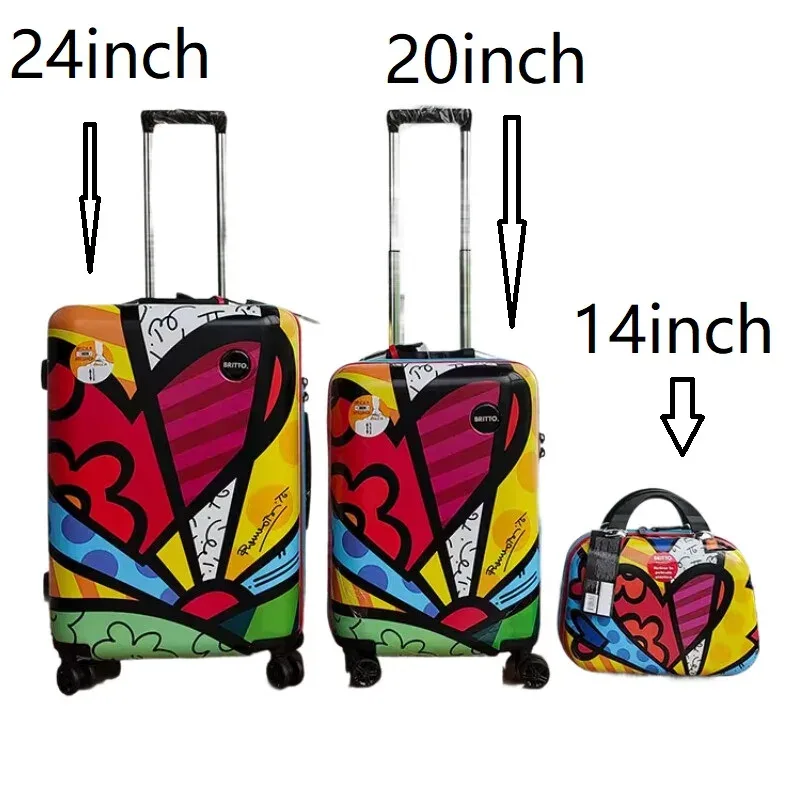 bagage léger pour femme avec motif cœur – roulettes pivotantes silencieuses, serrure tsa et boîte de maquillage, valise trolley élégante pour voyage