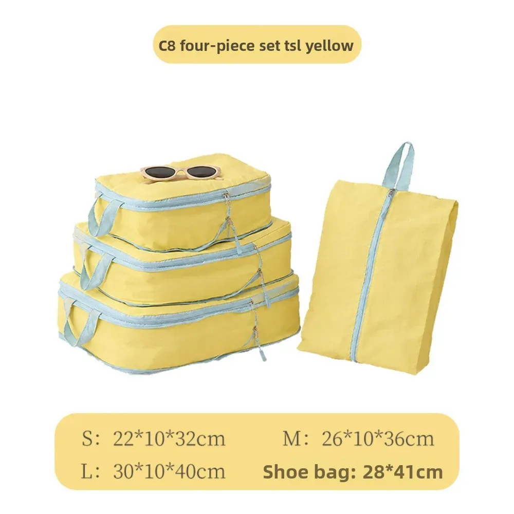 organisateur voyage compression taslan jaune bleu cube sacs chaussures rangement vacances longue durée hygiène transport
