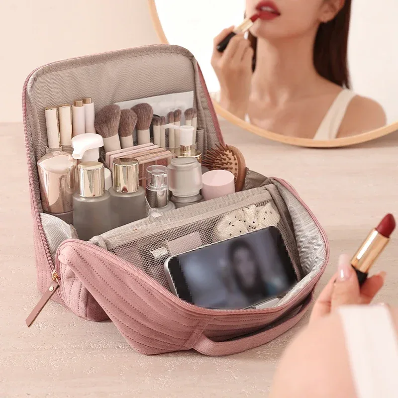 trousse de maquillage en velours tendance, sac de maquillage portable multifonctionnel, trousse cosmétique étanche, organisateur de voyage