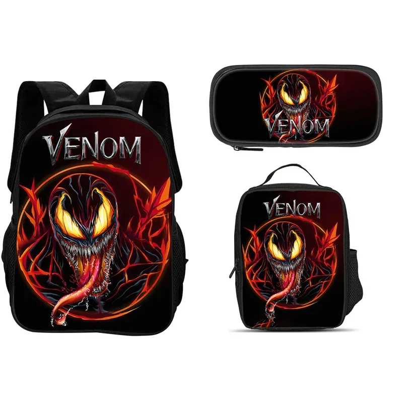 ensemble de 3 pièces du film venom : sac à dos + sac à lunch + trousse à crayons, papeterie de voyage à la mode, cadeau pour enfants, école, polyvalent