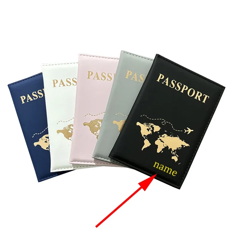 Nom de couleur or personnalisé sur la couverture de passeport portefeuille de voyage nom personnalisable porte-passeport étui ID porte-carte de visite étui