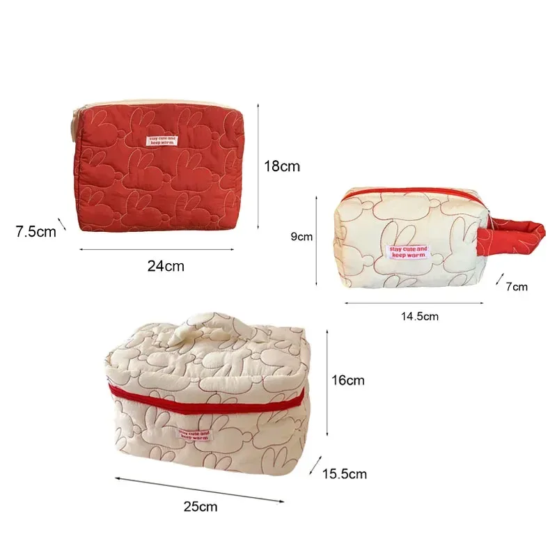 mignon femmes portable lapin matelassé coton sac cosmétique sac à main dame fourre-tout pochette de maquillage organisateur de voyage sacs de rangement avec fermeture éclair