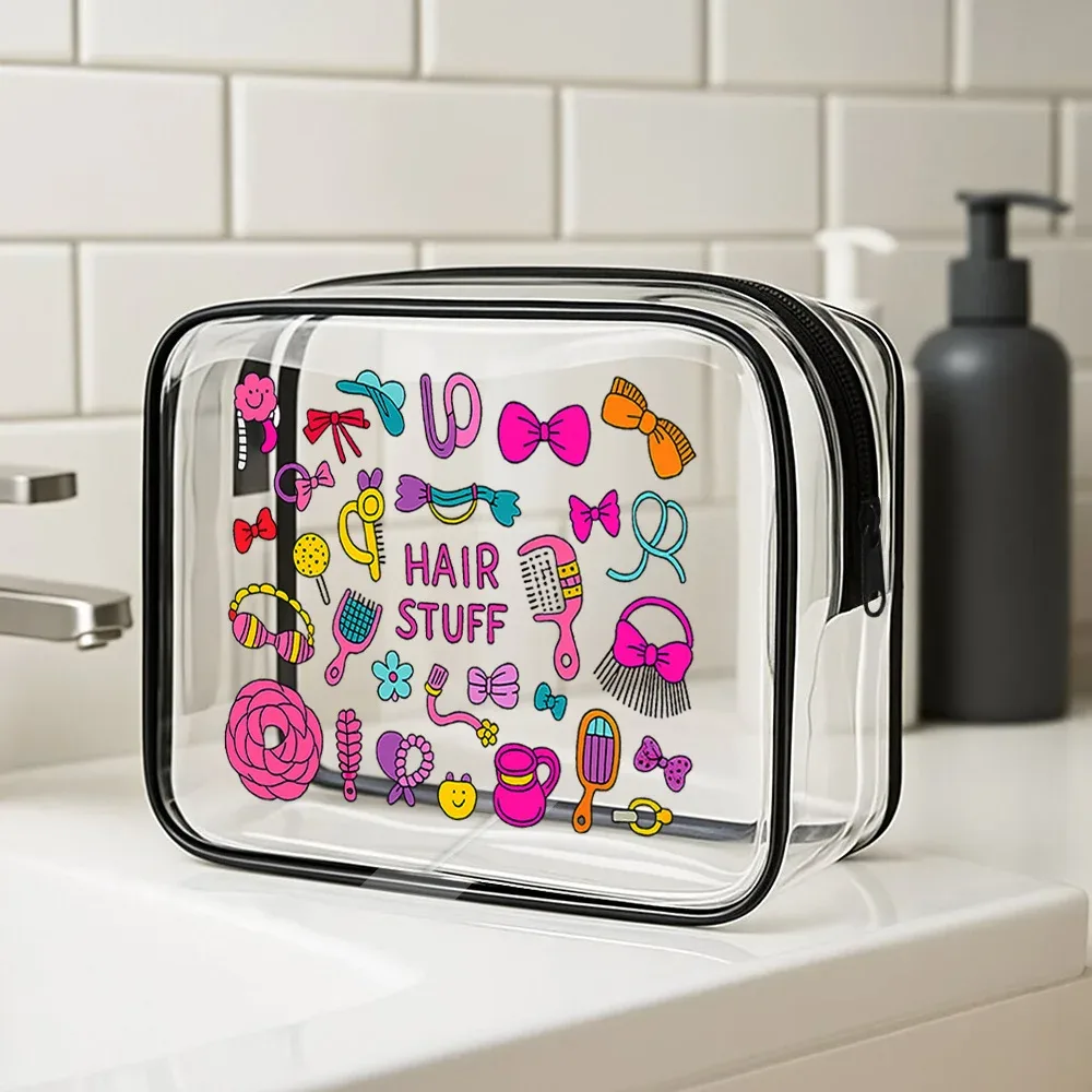 trousse à cosmétiques transparente. adorable design de cheveux pour les voyages, la salle de sport ou la plage. un cadeau parfait.