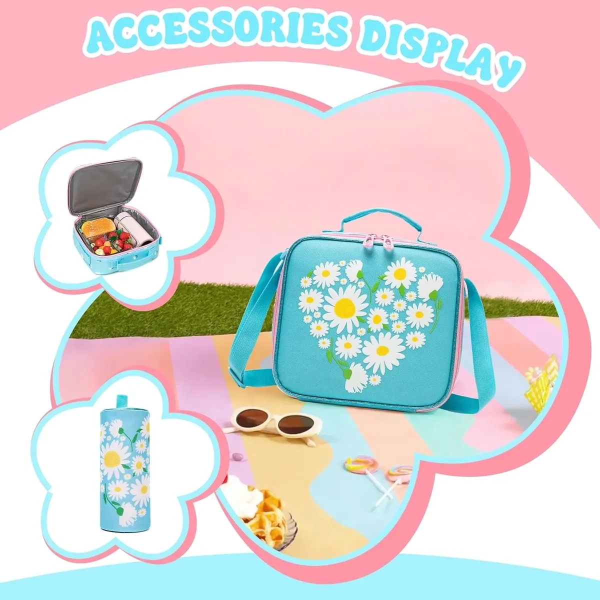 3 pièces sac à dos pour enfants fleur filles bookbag ensemble avec boîte à déjeuner primaire collège sac à dos pour voyage retour à l'école approvisionnement