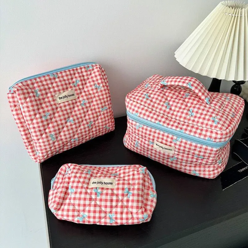 3 pièces sac de maquillage nœud papillon matelassé femmes sacs à cosmétiques portable fermeture éclair maquillage organisateur de voyage sac à main de rangement pochette de toilette 2025