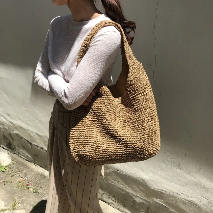 2023 mode rotin femmes sacs à bandoulière wikcer tissé femme sacs à main grande capacité été plage sacs de paille fourre-tout décontracté sacs à main