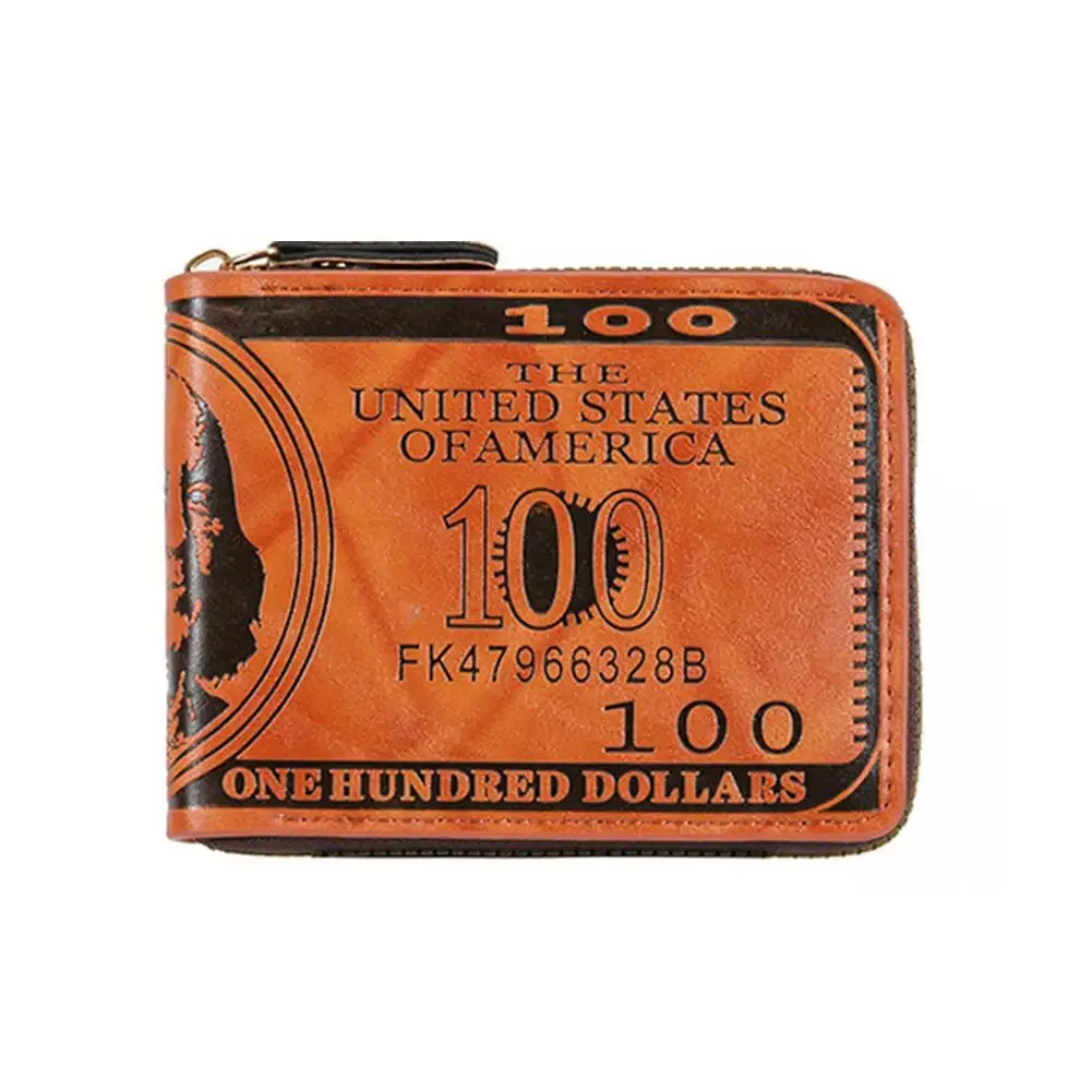 portefeuilles pour hommes avec loquet à motif de 100 dollars américains portefeuille en cuir pour hommes avec porte-carte à fermeture éclair porte-monnaie de poche cartera hombre