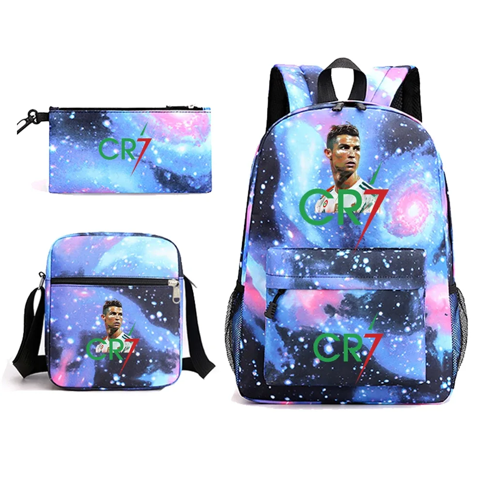 sac à dos en toile cr7 pour étudiants, sac de voyage, sac d'école, garçons, filles, adolescents, ordinateur portable, fermeture éclair, 3 pièces