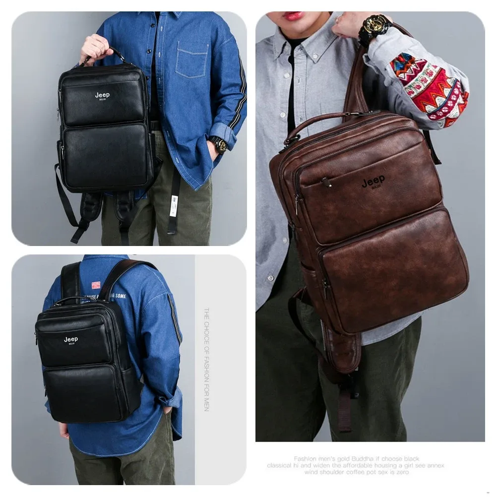 sac à dos en cuir vintage jeep buluo pour homme, grande capacité, sac pour ordinateur portable, sac à dos décontracté pour le travail, les voyages, l'université