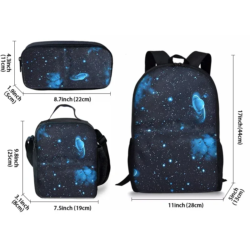 sac à dos scolaire 2d plat à motif de dessin animé pour enfants, ensemble de trois pièces « ciel étoilé cosmique », le cadeau idéal pour garçons et filles
