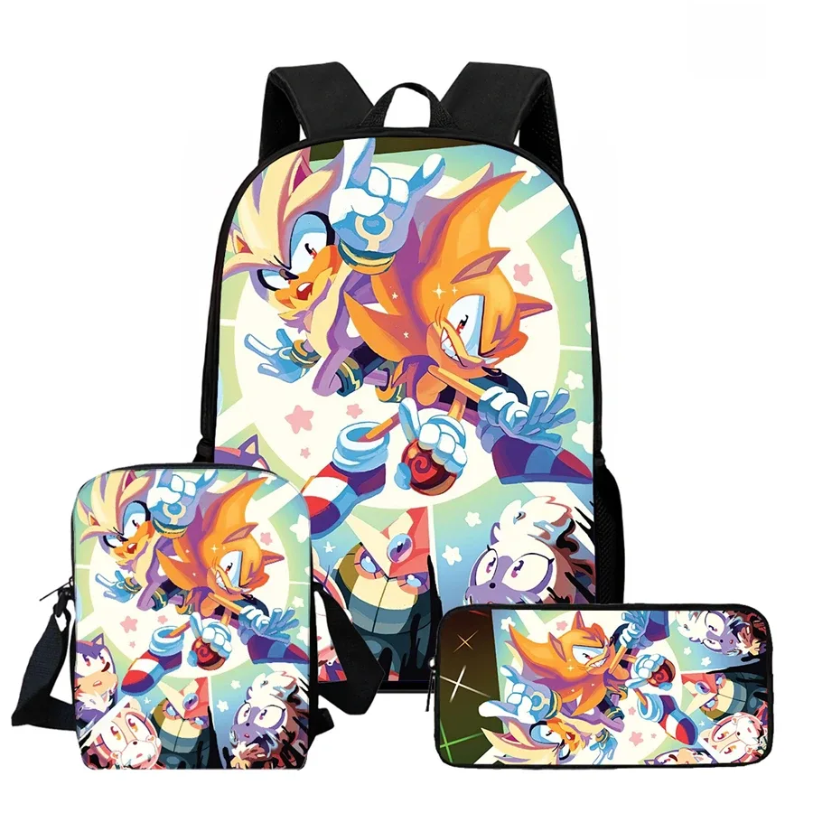 ensemble de 3 sacs à dos de dessin animé soo-nn-ic, comprenant un sac bandoulière et une trousse à crayons, unisexe, adapté aux garçons et aux filles âgés de 5 à 10 ans.